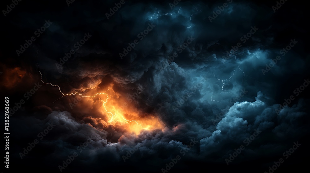 Fototapeta premium Fiery Storm Cloudscape Dramatic Lightning Bolts.
