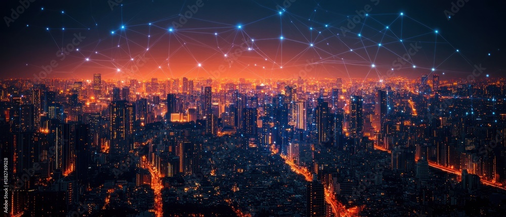 Obraz premium Night Cityscape: A Connected Metropolis