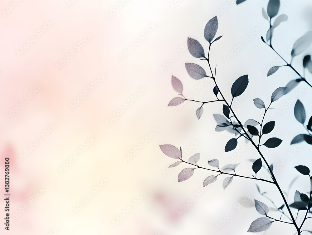 Silhouette of tree branches and leaves on blurred pastel background, creating calm, peaceful, and dreamy atmosphere suitable for nature themed designs Silhouette of tree branches and leaves on blurred pastel background, creating calm, peaceful, and dreamy atmosphere suitable for nature themed designs