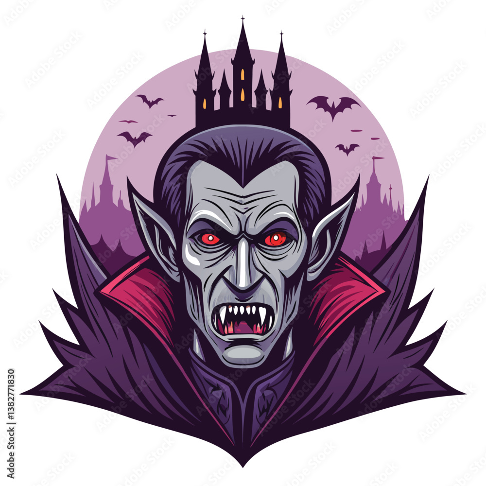 Design a bold, vector illustration of a vampire lord's head, emphasizing strong lines and dramatic shadowing. Focus on a striking, stylized portrait. Design a bold, vector illustration of a vampire lord's head, emphasizing strong lines and dramatic shadowing. Focus on a striking, stylized portrait.