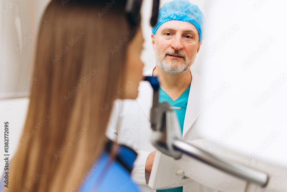 Obraz premium Panoramic dental X Ray for young woman procedure at dentists clinic