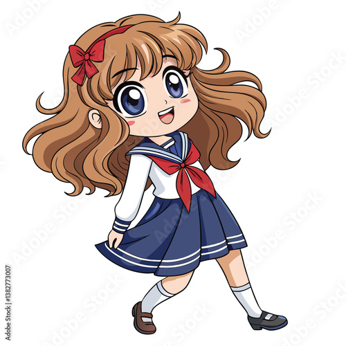 Create a bold, vector illustration of a vintage anime girl with striking features, using thick lines and vibrant colors.  Emphasize strong contrasts and a retro aesthetic.