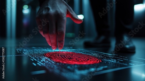 Obraz na płótnie Scanning Fingerprint Security System with Hand on Futuristic Interface w salonie