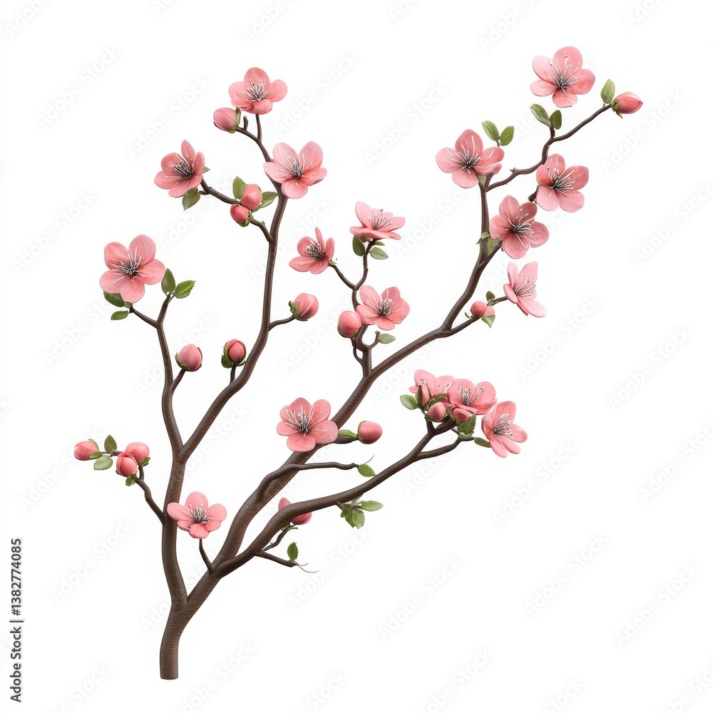 Delicate Pink Blossom Branch Spring Flowering Tree Isolated on White Background Delicate Pink Blossom Branch Spring Flowering Tree Isolated on White Background