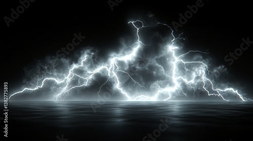 Dramatic Lightning Storm over Dark Ocean Waters at Night Powerful Nature Photography