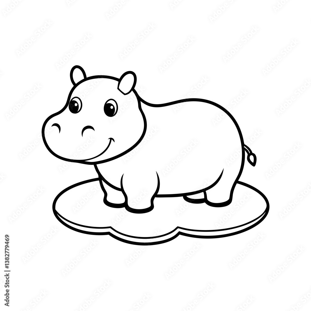 A baby Hippo in a pond silhouette illustration. A baby Hippo in a pond silhouette illustration.