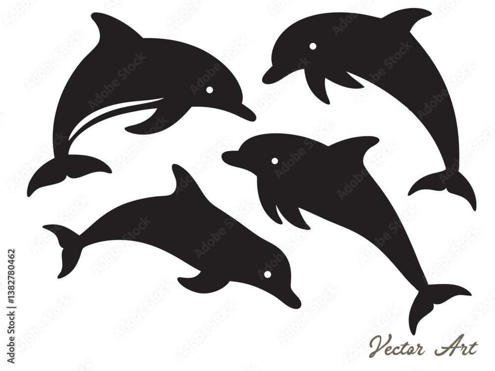 Fototapeta premium set of dolphin silhouettes, dolphin vector illustration,icon,logo clipart