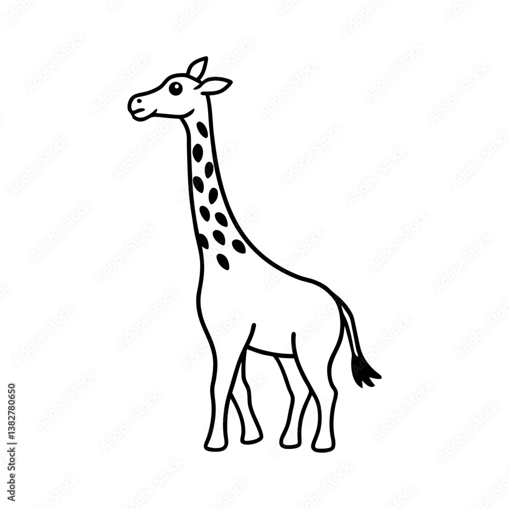 Obraz premium A Giraffe Reaching For Tree Leaves Silhouette Illustration