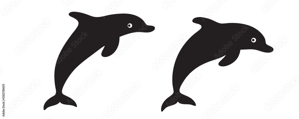 Fototapeta premium set of dolphin silhouettes, dolphin vector illustration,icon,logo clipart