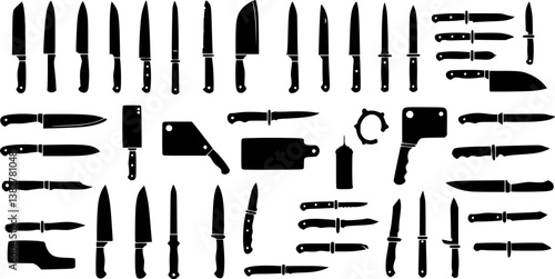Knife black icon. Big set of icons of various knife on a white background. Vector illustration.
