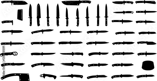 Knife black icon. Big set of icons of various knife on a white background. Vector illustration.
