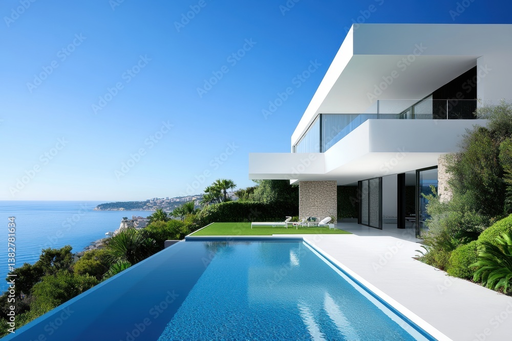 Fototapeta premium Modern Seaside Villa with Infinity Pool