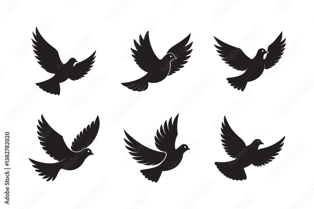 Black vector wings silhouette, dove flight symbol Black vector wings silhouette, dove flight symbol