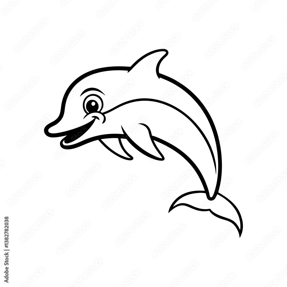 Fototapeta premium A smiling Dolphin jumping out of water line art