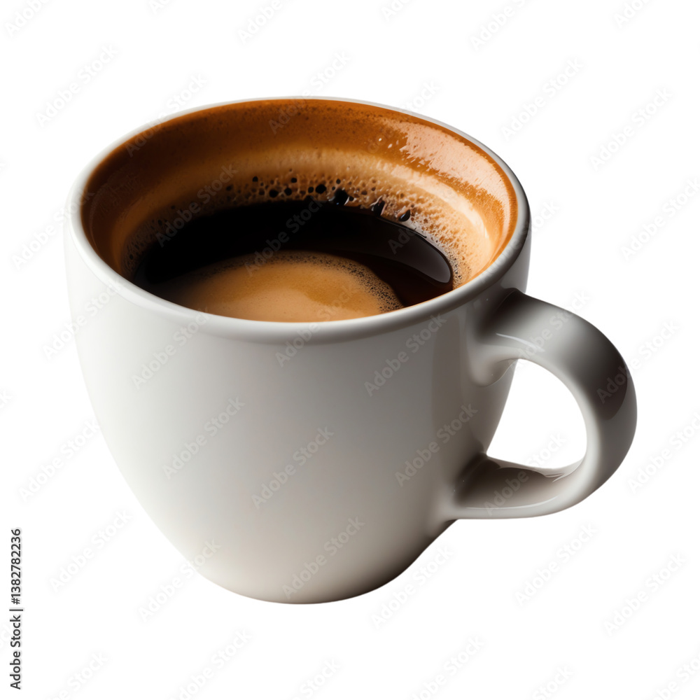Fototapeta premium Black Espresso Coffee in White Cup Isolated on Transparent Background