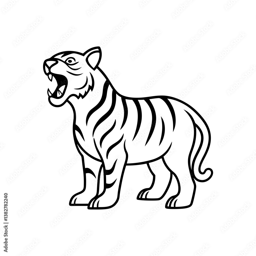 A Tiger roaring in the jungle bold line art illustration A Tiger roaring in the jungle bold line art illustration