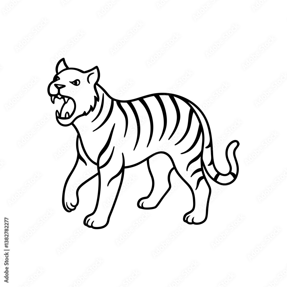 Obraz premium A Tiger roaring in the jungle bold line art illustration