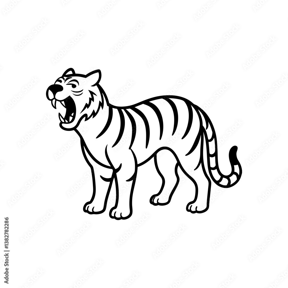A Tiger roaring in the jungle bold line art illustration A Tiger roaring in the jungle bold line art illustration