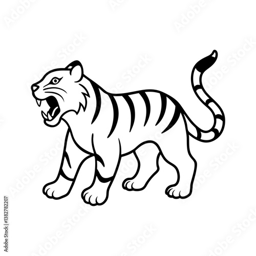 A Tiger roaring in the jungle bold line art illustration