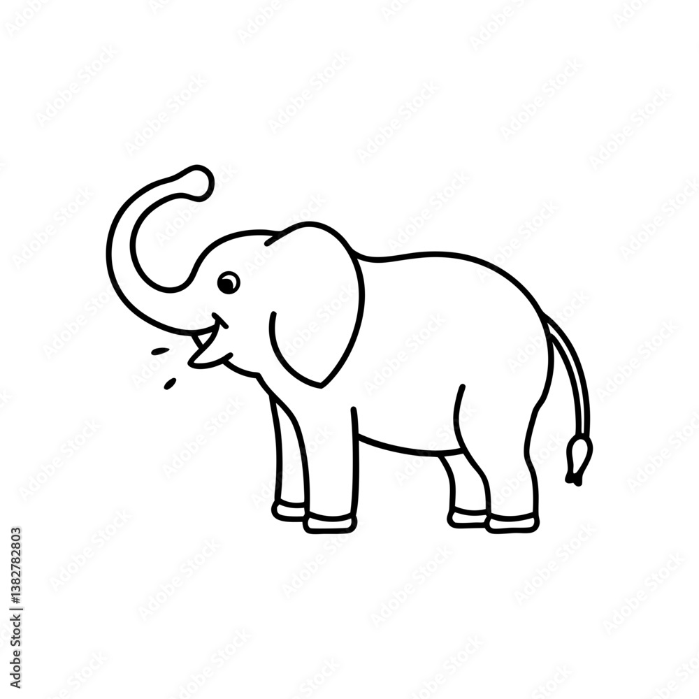An Elephant spraying water from its trunk line art illustration An Elephant spraying water from its trunk line art illustration