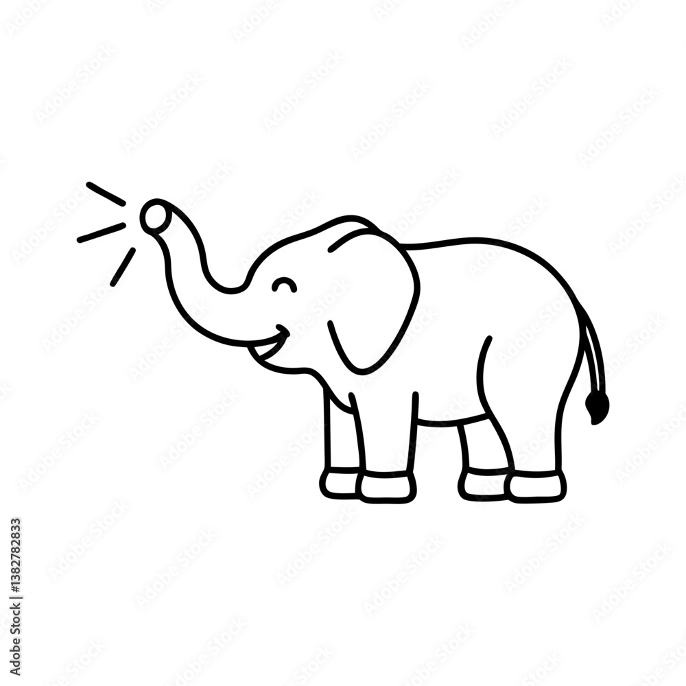 Obraz premium An Elephant spraying water from its trunk line art illustration