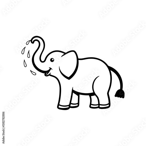 An Elephant spraying water from its trunk line art illustration