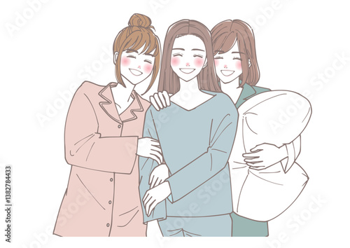 パジャマパーティを始める女性たちのイラスト