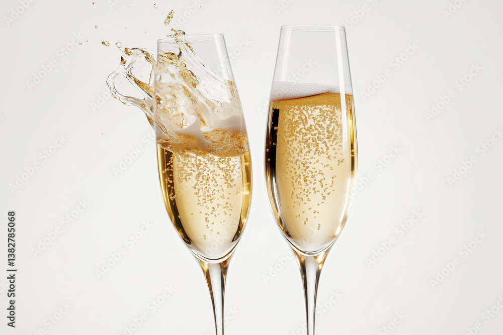 Minimalist Celebration Champagne on White Background Minimalist Celebration Champagne on White Background