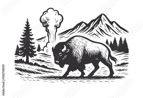 yellowstone national park vector illustration