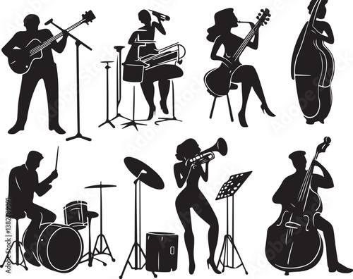 Elegant Guitarist Silhouettes" or "Musical Princesses with Guitars