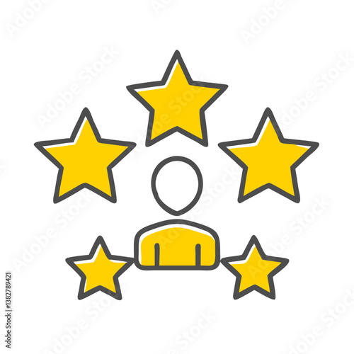 Illustrated feedback icon with person silhouette and five yellow stars