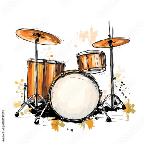 Drum set minimalist flat illustration, featuring a clean design isolated on a white background.

