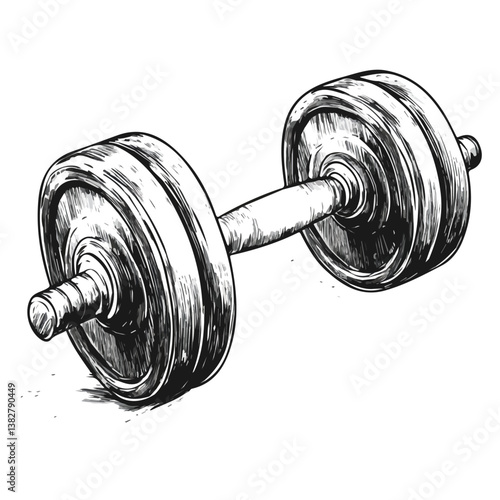 Dumbbell minimalist flat illustration, featuring a clean design isolated on a white background.


