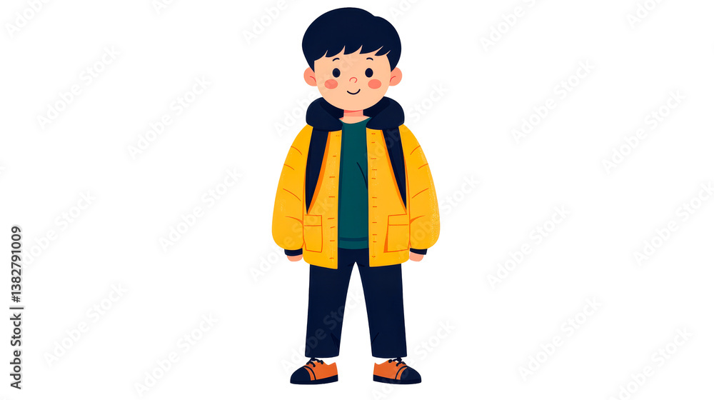 Cute Boy with Backpack and Yellow Jacket, Cut Out Transparent Cute Boy with Backpack and Yellow Jacket, Cut Out Transparent