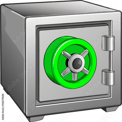 Secure metallic safe with green dial  