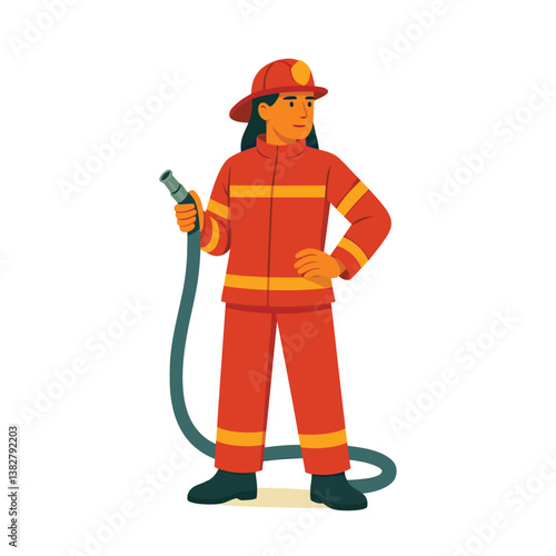 Vector Illustration of Male and Female Firefighters in Uniform with Fire Hose – Brave Emergency Responders Character Set