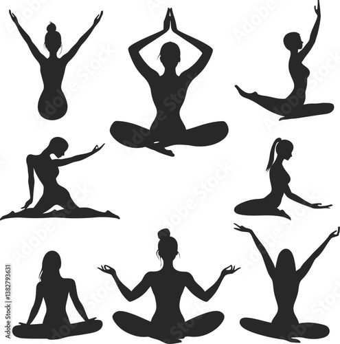silhouettes of yoga poses