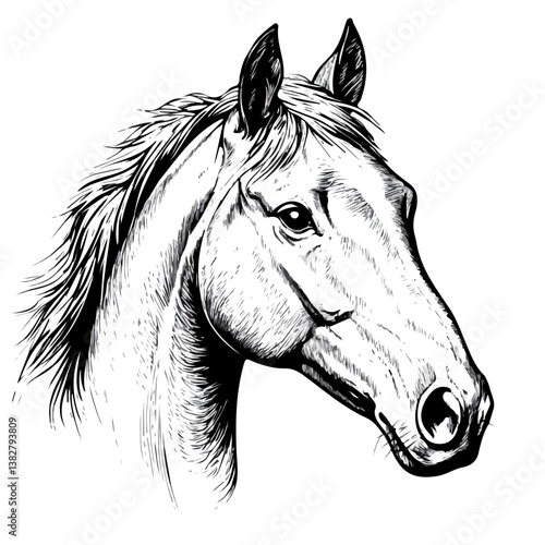 Horse head minimalist flat illustration, featuring a clean design isolated on a white background.

