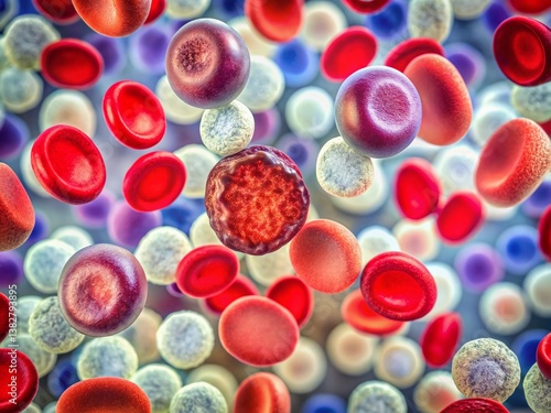 Microscopic Blood Smear: Leuco-erythroblastic Anemia & Chronic Myelomonocytic Leukemia (CMML) - 100x Magnification