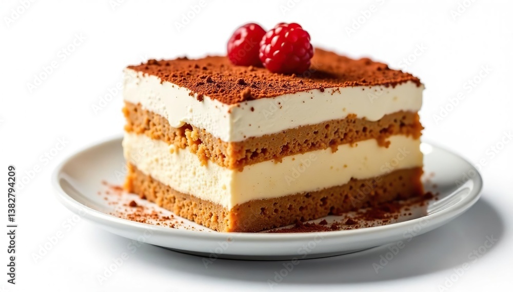 Classic tiramisu dessert, layers visible, isolated , sweet, image, delicious food Classic tiramisu dessert, layers visible, isolated , sweet, image, delicious food