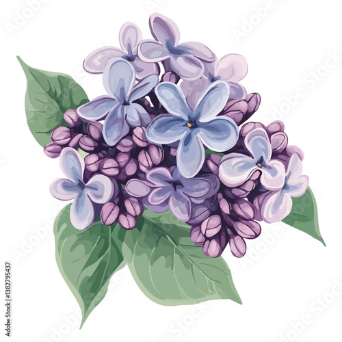 Lilac bloom minimalist flat illustration, featuring a clean design isolated on a white background.

