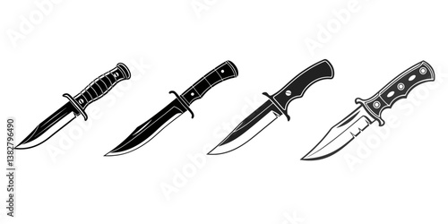 Pair Of Black Hunting Knives Sharp Blades Survival Tools Illustration Multiple Objects Vector Design Isolated On White Background 180 Characters