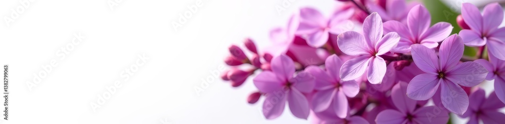 Close-up of blooming lilac flowers in vibrant purple hues against a white background, close-up, lilac flowers, spring Close-up of blooming lilac flowers in vibrant purple hues against a white background, close-up, lilac flowers, spring