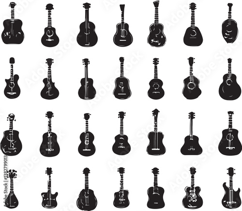 "Elegant Guitarist Silhouettes" or "Musical Princesses with Guitars