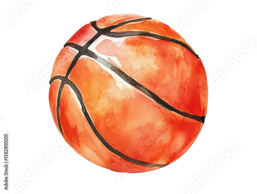 Bright watercolor basketball for sport and design projects, cut out