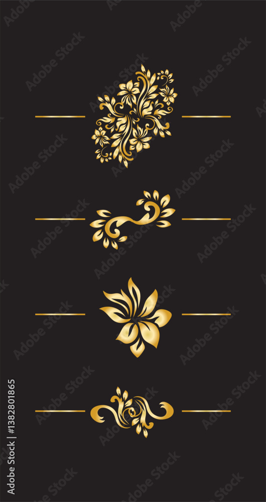 Fototapeta premium Golden calligraphic design elements on black background set