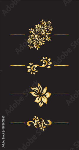 Golden calligraphic design elements on black background set