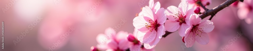 Fototapeta premium Close-up of delicate pink cherry blossoms on tree branches with shallow depth of field, fresh, bloom, flowers