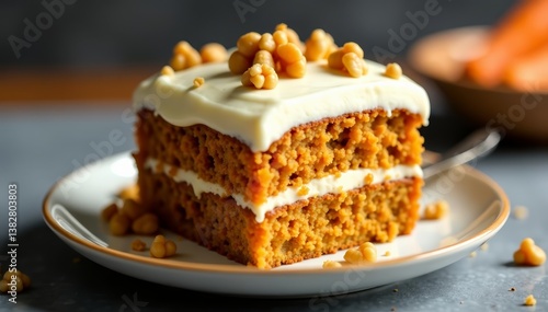 Wallpaper Mural Moist and tender carrot cake topped with cream cheese frosting and walnuts, carrot, dessert Torontodigital.ca