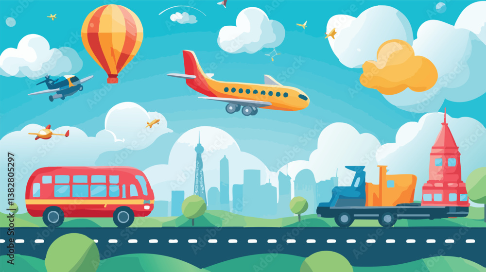 Fototapeta premium vector urban scene with city bus 